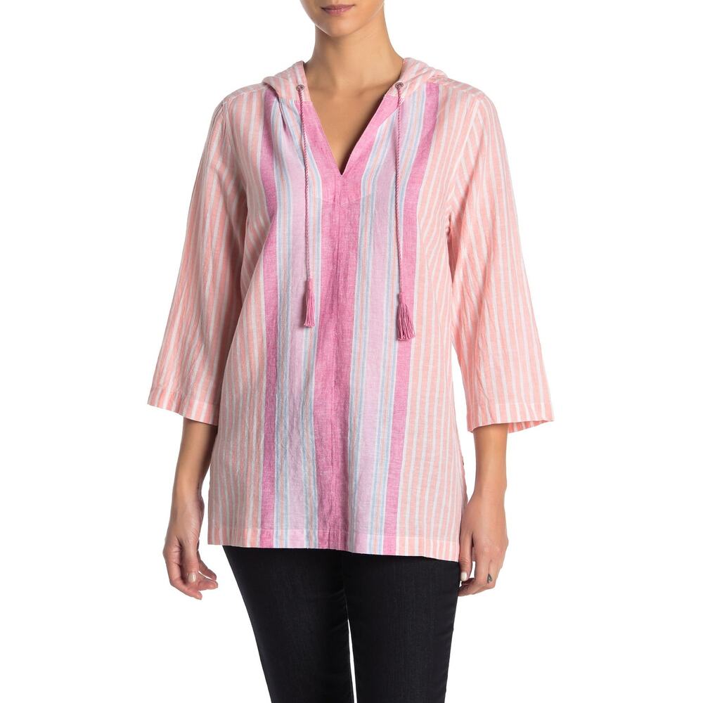 Tommy Bahama Lovely Lanes Baja Linen Hoodie Top Passion Peach Small New
